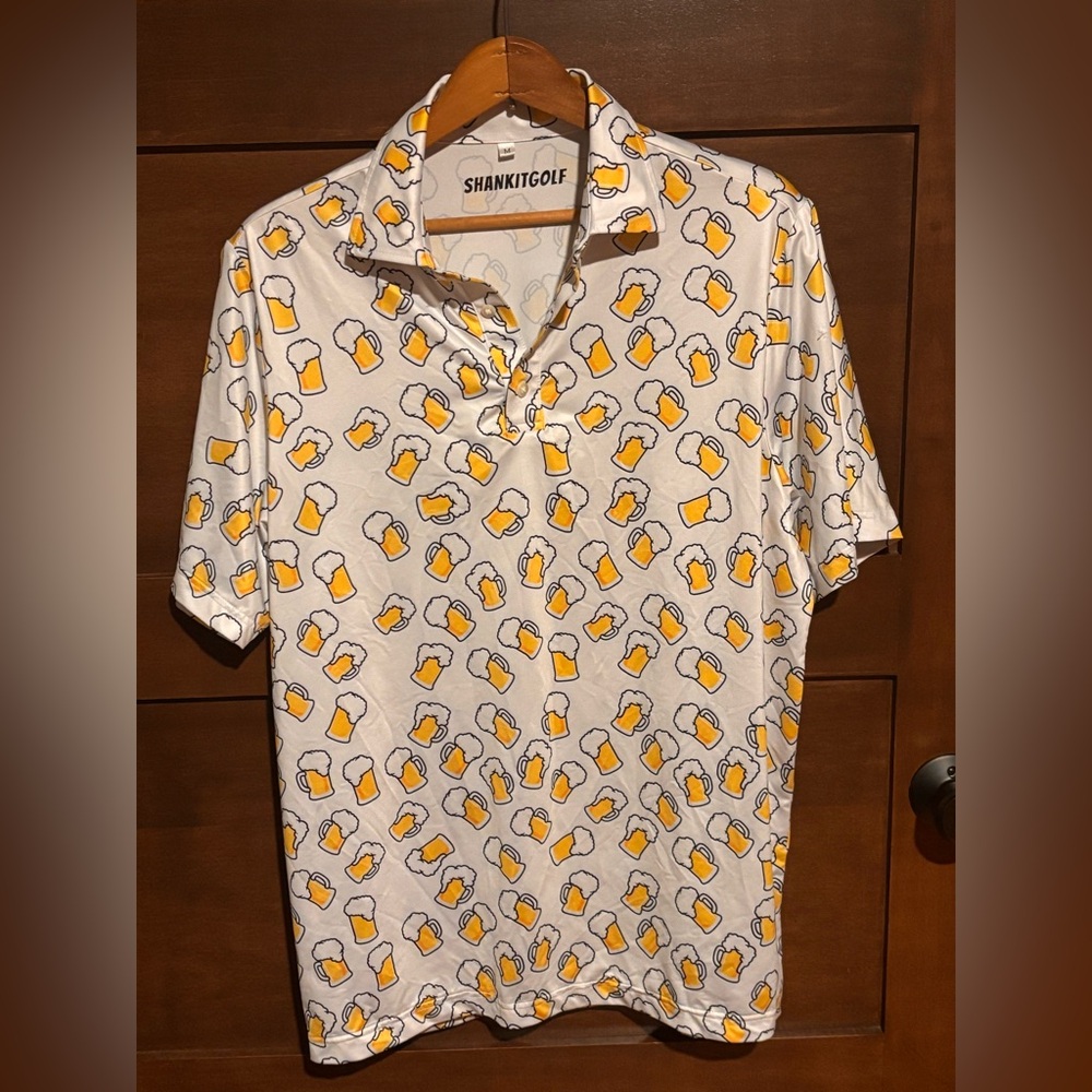 White and Yellow Beer Print Polo Shirt